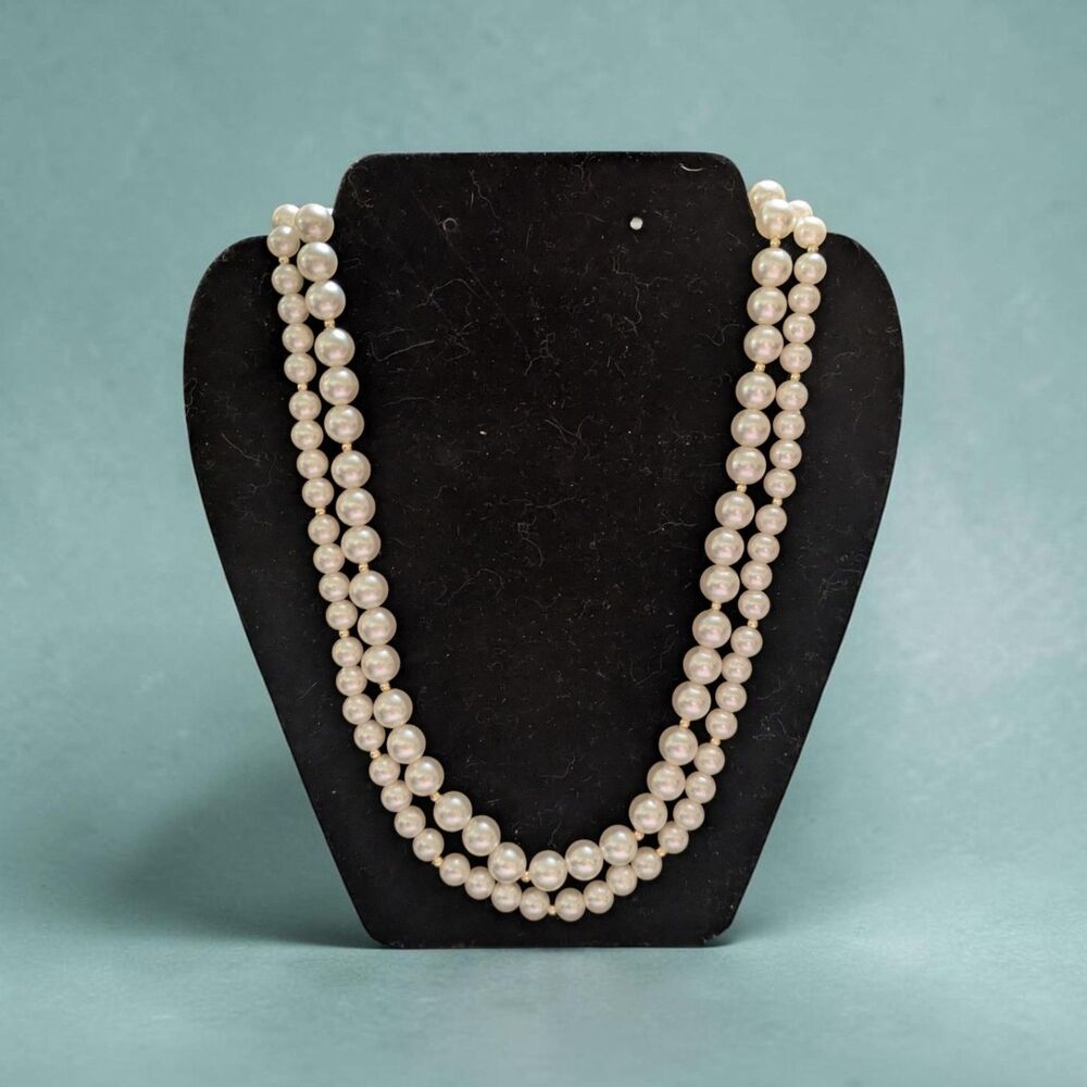 Vintage Style Double Strand Faux Pearl Necklace, Classic Bridal Jewelry